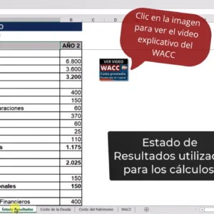 Estado de resultados para calcular el WACC ejemplo en Excel