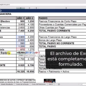 Estado situación financiera para calcular el WACC ejemplo en Excel