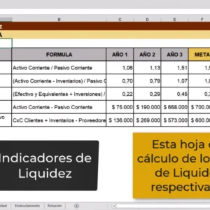 Indicadores de liquidez ejemplo en Excel